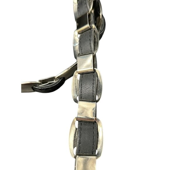 Vtg Designer Captiva Collectibles Black w Silver Tone Concha Leather Belt L 39" - Picture 6 of 9